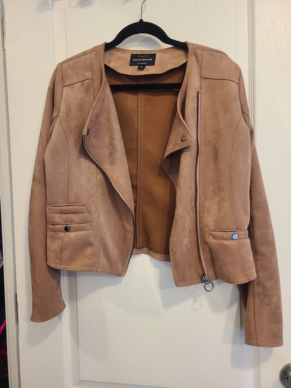 Suede Moto Jacket in Light PINK